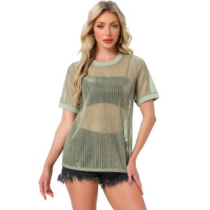 INSPIRE CHIC Women's Mesh Short Sleeve Cover Up See Through Sheer Tops - 1 of 4