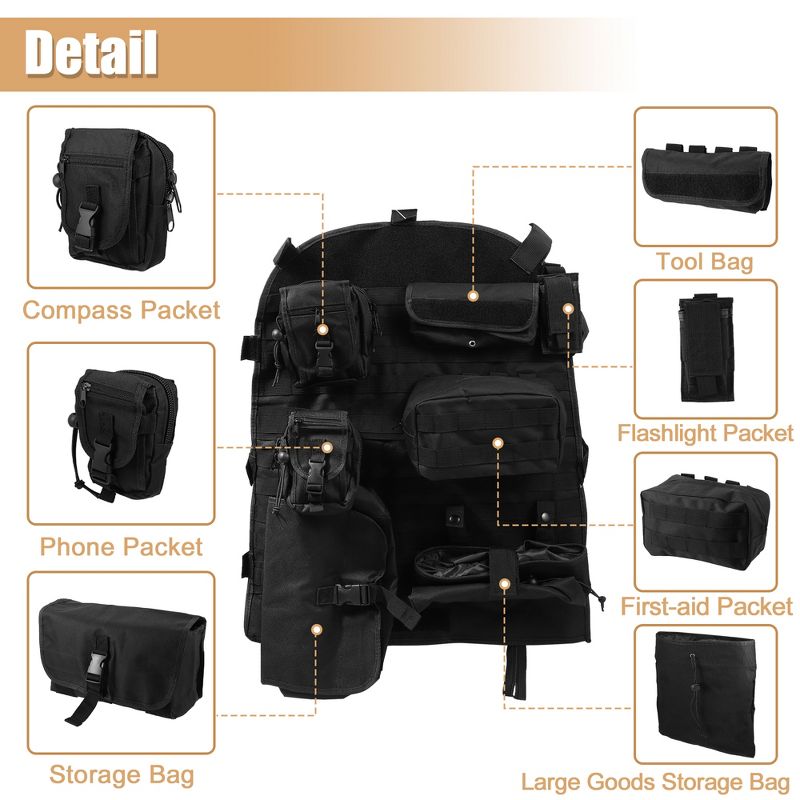 Unique Bargains Multi-Pocket Seat Back Organizer Storage Bag Hanger Bag for Jeep Polyester Black, 3 of 7