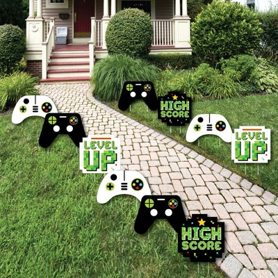 Big Dot of Happiness Game Zone - Game Controller Lawn Decorations - Outdoor Pixel Video Game Party or Birthday Party Yard Decorations - 10 Piece