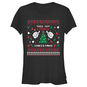 Juniors Womens Lost Gods This Guy Loves Christmas Sweater Print T-Shirt - 1 of 4