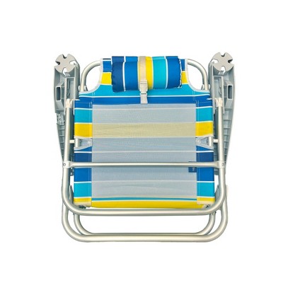 Bold Stripe Aluminum Frame Reclining Beach Chair with Headrest