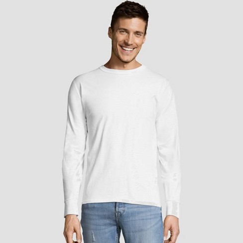 Hanes Men's Long Sleeve 4pk Comfort Soft Crew T-shirt - White L Target