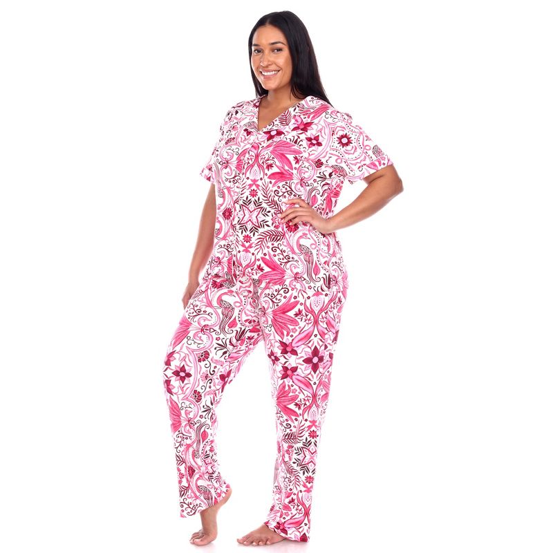Women's Plus Size Short Sleeve Top and Pants Pajama Set - White Mark, 3 of 6