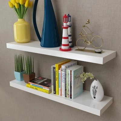BRINJOY 2 white floating wall mounted display shelves for book/DVD storage