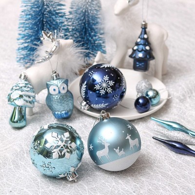 80pc Blue and Silver Ornament Bundle Set, Owls and Glittery Winter Tree Set| OrnamentallyYou
