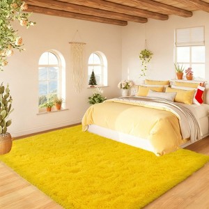 Orange Shag Rug, Ultra Soft 1.7" Thick, Non-Slip, 100% Polyester, Square & Round for Bedroom/Living Room - 1 of 4