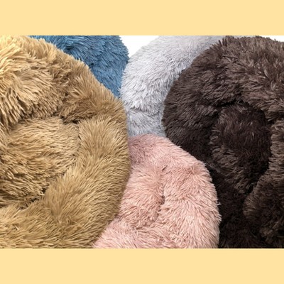 Medium Brown Plush Rounded Calming Dog Bed