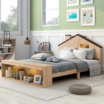 Full Size House Shape Platform Bed with LED Lights and Storage - ModernLuxe