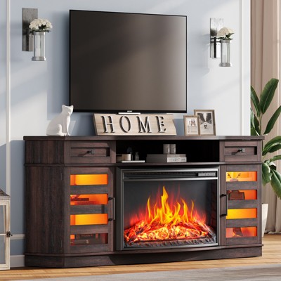 AMERLIFE 70" LED Curved Fireplace TV Stand with 36'' Electric Fireplace