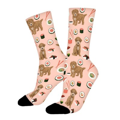 Cute Sushi Peach Women Printed Crew Socks Funny Funky Socks Soft Polyester Novelty Gifts for Artists Men