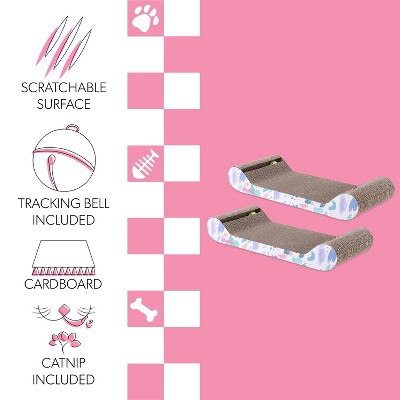 Rini 23.75" White and Multicolor Cardboard Cat Lounge Bed with Bell Toys and Catnip