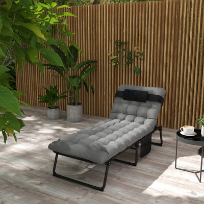 Gray Adjustable Folding Outdoor Chaise Lounge with Cushion