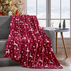 Kate Aurora Candy Canes & Christmas Reindeer Ultra Soft & Plush Accent Throw Blanket - 50" x 60" - 1 of 3