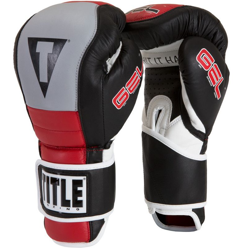 Title Boxing Gel Rush Custom Form Fit Hook and Loop Bag Gloves - Black/Gray/Red, 1 of 2