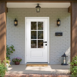 Wooakway 36"W*80"H 6-Lite Exterior Frosted Glass Prehung Front Entry Door Primed Interior Fiberglass Entrance Door - 1 of 4