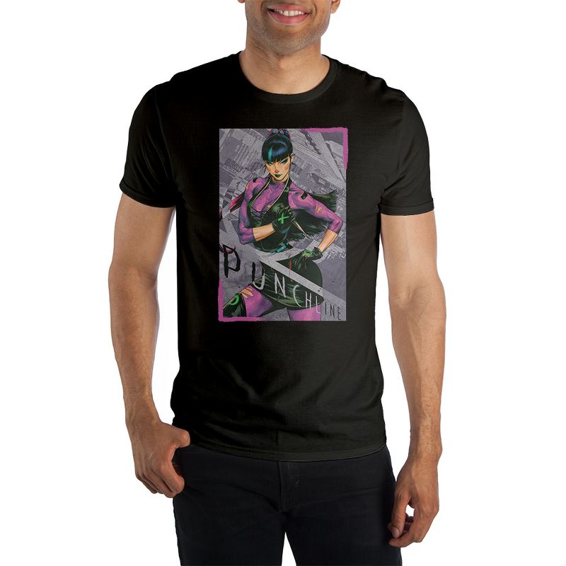DC Comic Book Batman Punchline Mens Black Short Sleeve Graphic Tee Shirt, 1 of 4