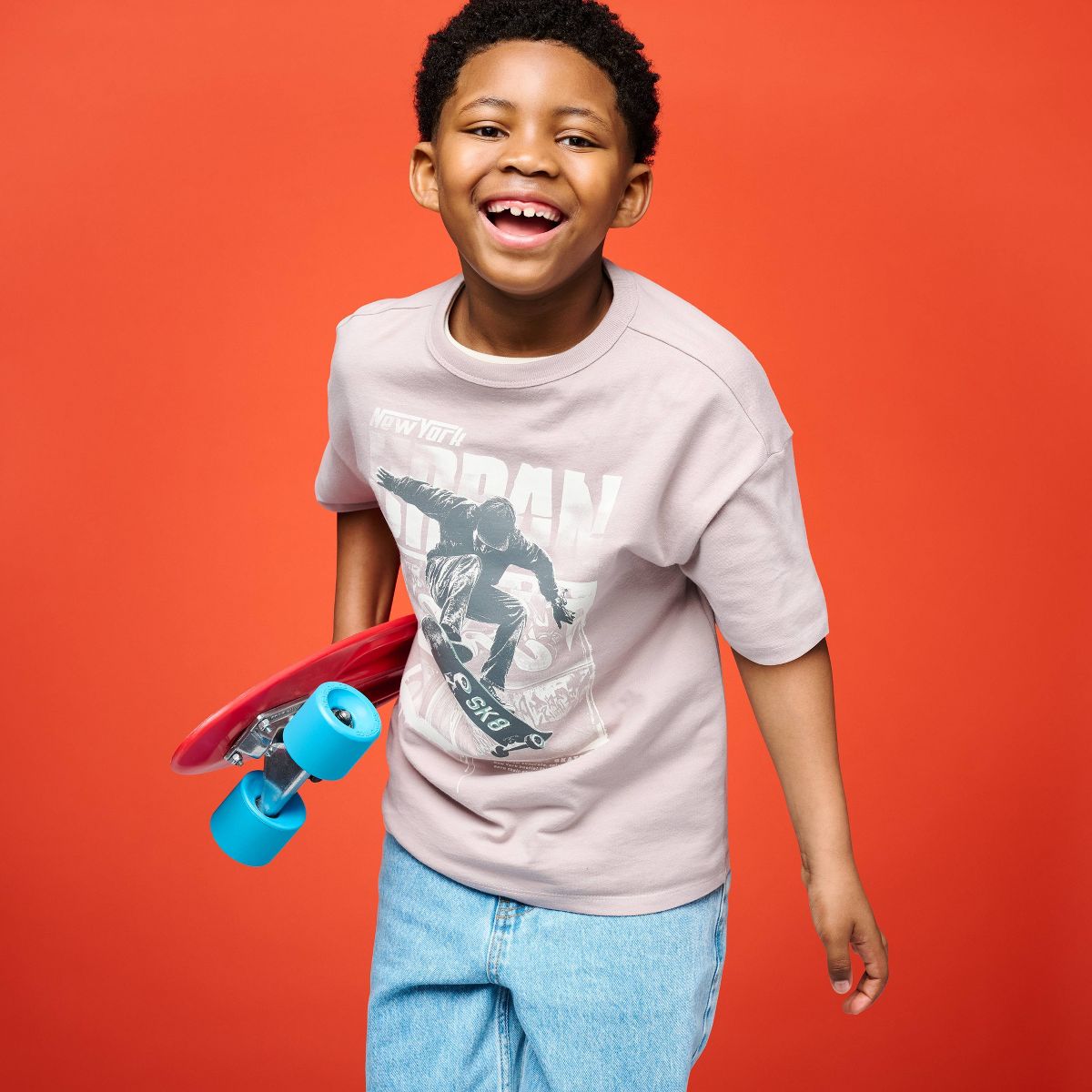 Boys' Short Sleeve 100% Cotton Skateboard Oversized Graphic T-Shirt - Cat & Jack™ Light Mauve