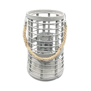 Essential Decor & Beyond 16.9" Gray Bamboo Glass Candle Holder Tabletop Lantern With Rope Handle - 1 of 1