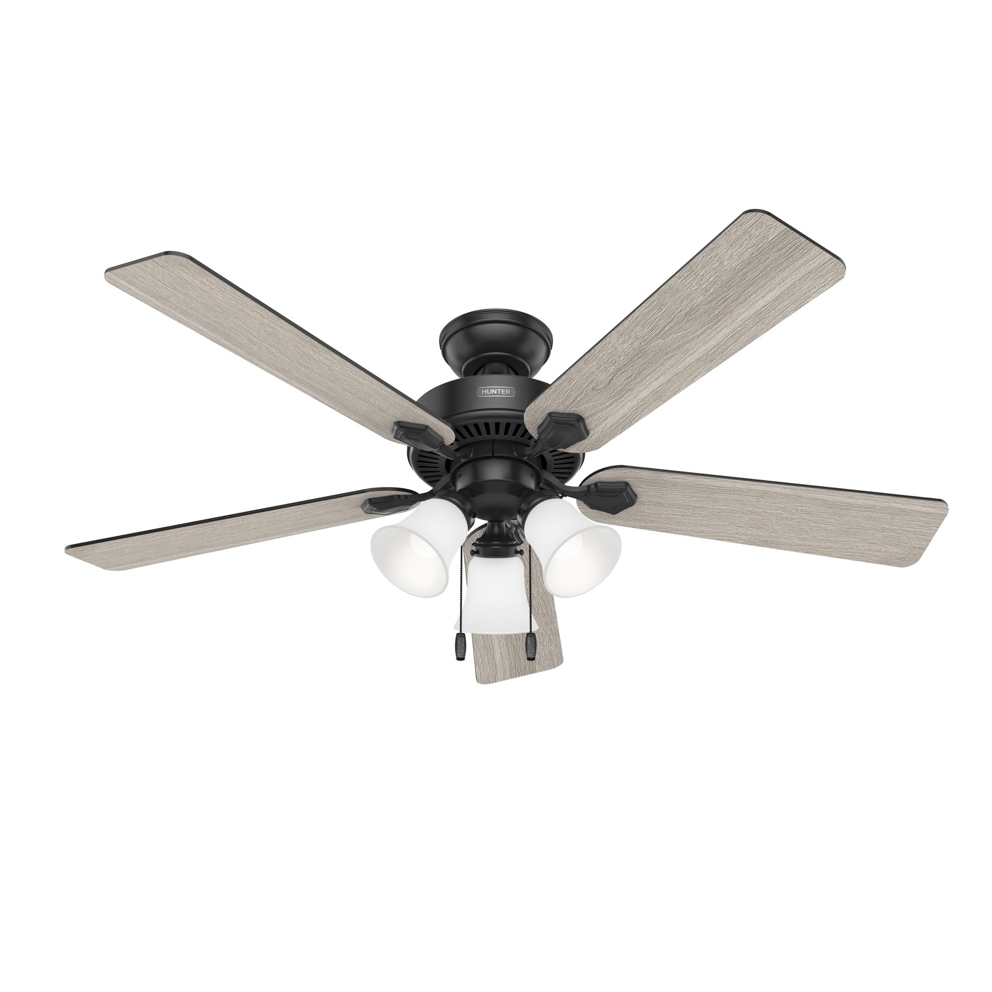 Hunter 52" Swanson Lighted Ceiling Fan Matte Black Finish with Integrated LED and Pull Chain Control