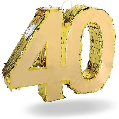 Sparkle and Bash 40th Gold Foil Pinata Number for Birthday and 40 Year Ruby Anniversary Party Supplies Decorations, 16.5 x 13 inches