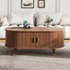 PAGED Modern Oval Fluted Design Coffee Table with Sliding Door & Charging Station,Farmhouse Storage Cabinet Center Table for Living Room - 2 of 4