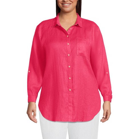 Lands' End Women's Plus Size Linen Roll Sleeve Oversized Relaxed Tunic ...