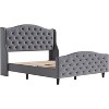 Queen Size Platform Bed Frame with Wingback Headboard, Velvet Upholstered Bed Frame with Nailhead Trim - 4 of 4