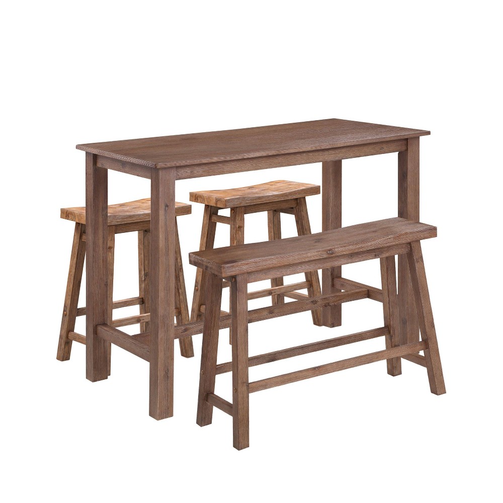 Boraam 4pc Sonoma Pub Dining Set Barnwood: Mid-Century Modern Counter Height, Wood Frame, 4 Seats