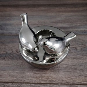 Jiallo Shiny Black Ceramic Tea Light Holder with Birds Design 5x5x4" - 1 of 1