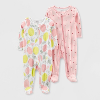 Carter's Just One You® Baby Girls' 2pk Lemon Gingham Pajamas - Yellow/Pink Newborn