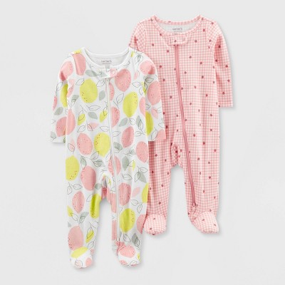 Image of Carter's Just One You® Baby Girls' 2pk Lemon Gingham Pajamas - Yellow/Pink 6M
