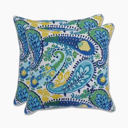 Amalia 2pc Outdoor/Indoor Throw Pillows Paisley Blue - Pillow Perfect - image 1 of 4