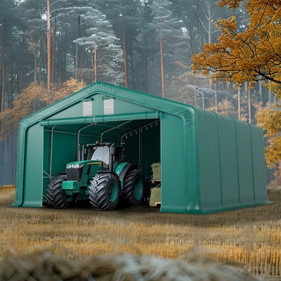 Captiva Designs 11 ft. x 24 ft. x 8.4 ft. Heavy-Duty Portable Garage & Agricultural Shed with Galvanized Frame, Removable Doors and Walls