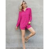 WhizMax Women's Casual 2 Piece sets Long Sleeve Button Down Shirt High Waist Drawstring Short Outfit sets - 3 of 4