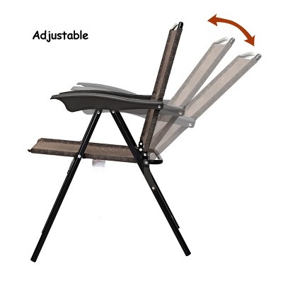 Brown and Black Adjustable Steel Folding Patio Chairs, Set of 4