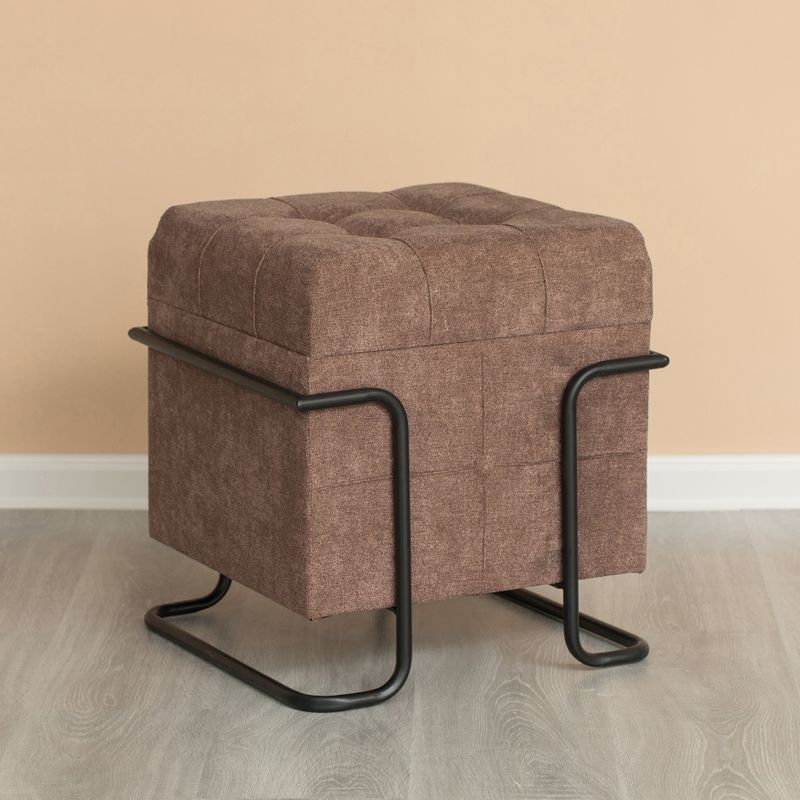 Fabulaxe Square Fabric Storage Ottoman with Black Metal Frame, 3 of 11