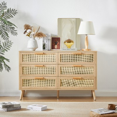 Hommoo 6 Double Dresser with rattan drawers Natural