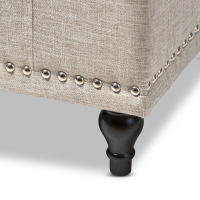 Kaylee Beige Button-Tufted Storage Ottoman Bench with Silver Nailheads