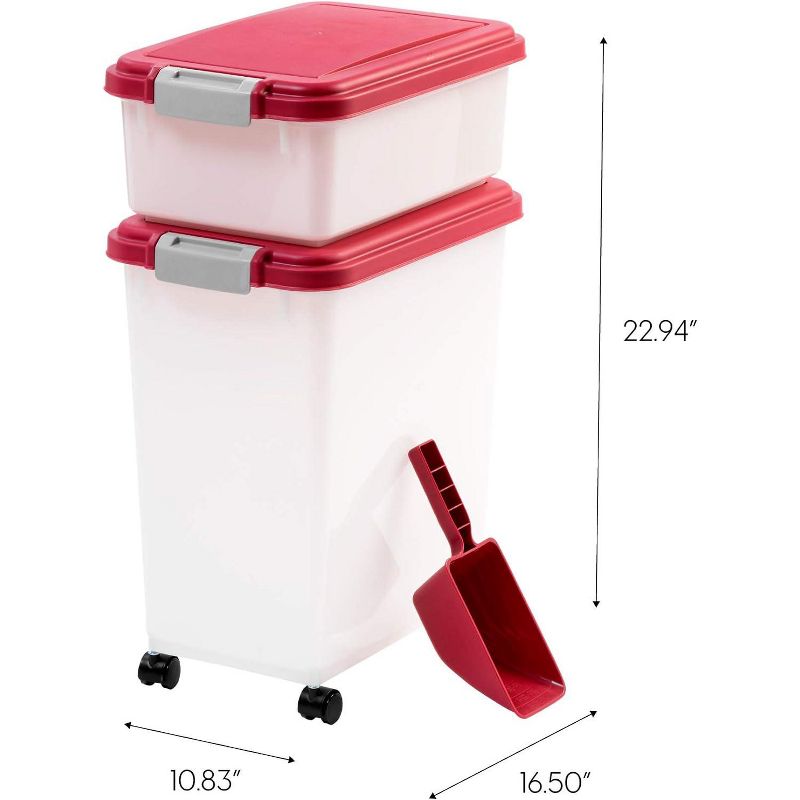 IRIS USA 30lbs + 11lbs Airtight Pet Food Storage Container Combo with Scoop and Casters, up to 41lbs, 3 of 9