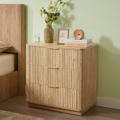 Lycvki 27.6'' W Oak Wood 3 Drawers Nightstand Curved Wave Design