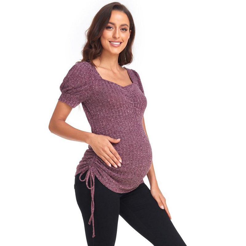 Women's Maternity Summer Top Adjustable Tie Side Shirts Short Sleeve Elasticity Pregnancy Tops Casual T-Shirt, 4 of 7