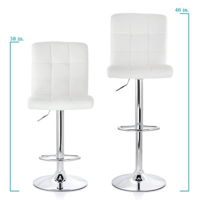 Elama White Square Tufted Faux Leather Adjustable Swivel Bar Stool