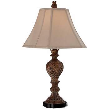 Regency Hill Regio Traditional Table Lamp 25 1/2" High Carved Brown Tan Fabric Square Bell Shade for Bedroom Living Room Bedside Nightstand Office