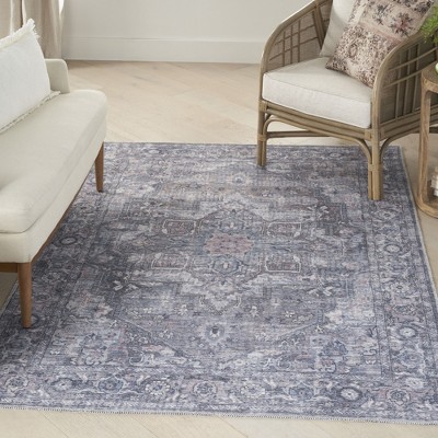 Gray Floral Cotton Chenille Rectangular 4' x 6' Area Rug