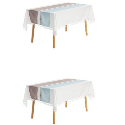 Unique Bargains Rustic Cotton Linen Waterproof Dinner Party Christmas Table Cover 2 Packs