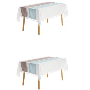 Unique Bargains Rustic Cotton Linen Waterproof Dinner Party Christmas Table Cover 2 Packs - 1 of 4