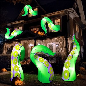 Joyfy 3 Pcs Halloween Inflatable Outdoor Decorations, Giant Octopus Tentacle with Built-in LEDs Broke Out from Window for Halloween Window Roof Decor - 1 of 4