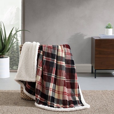 Red Plaid Reversible Sherpa Fleece Throw Blanket