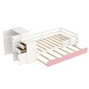 TIRAMISUBEST 95.5in Twin Size Wood Platform Bed with Guardrails Kids Bed Children's Bed Frame Pink - 2 of 4