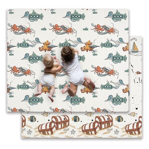 JumpOff Jo Waterproof Foam Padded Play Mat for Infants Babies Toddlers Play Pens Tummy Time Foldable Activity Mat Octopus Treasure